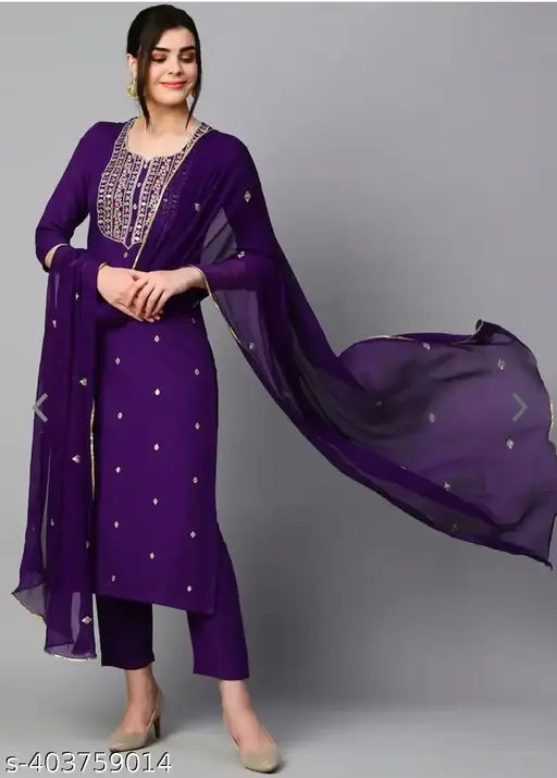 Purple Embroidered Kurta Set