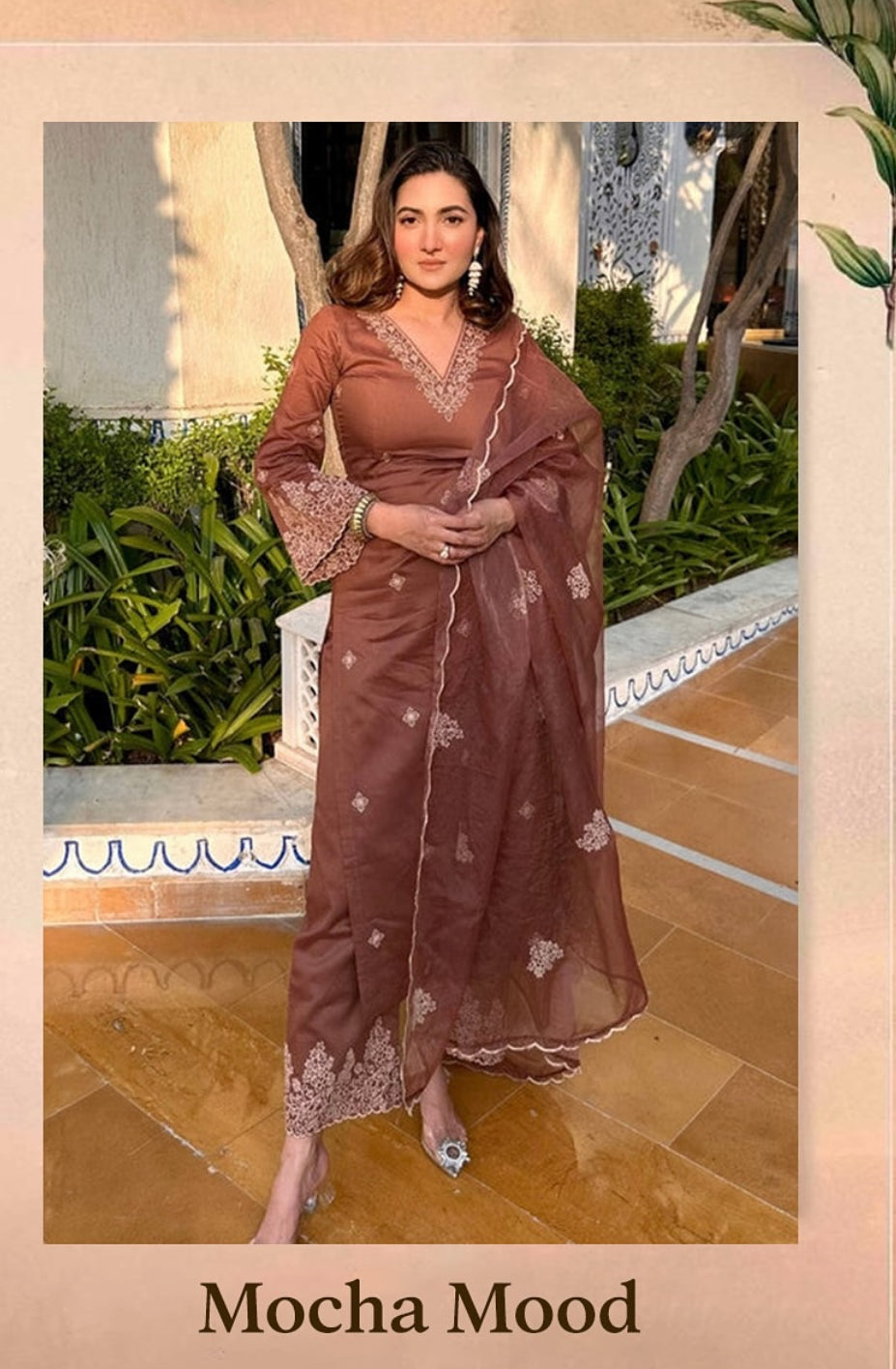 women coffee etnic motifs printed kurti set