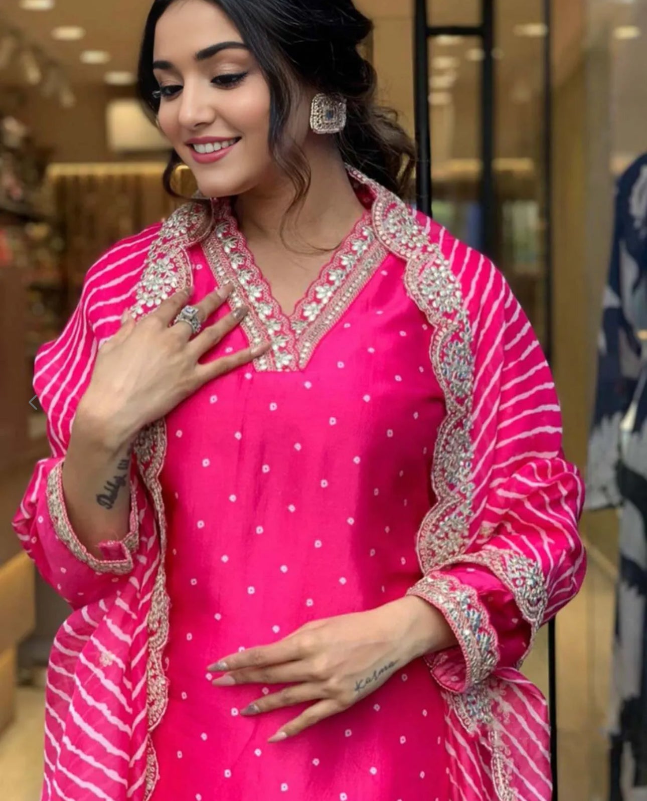 Trendy Kurti Pant Set With Lehriya Dupatta