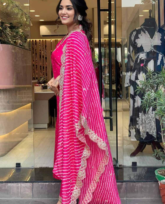 Trendy Kurti Pant Set With Lehriya Dupatta