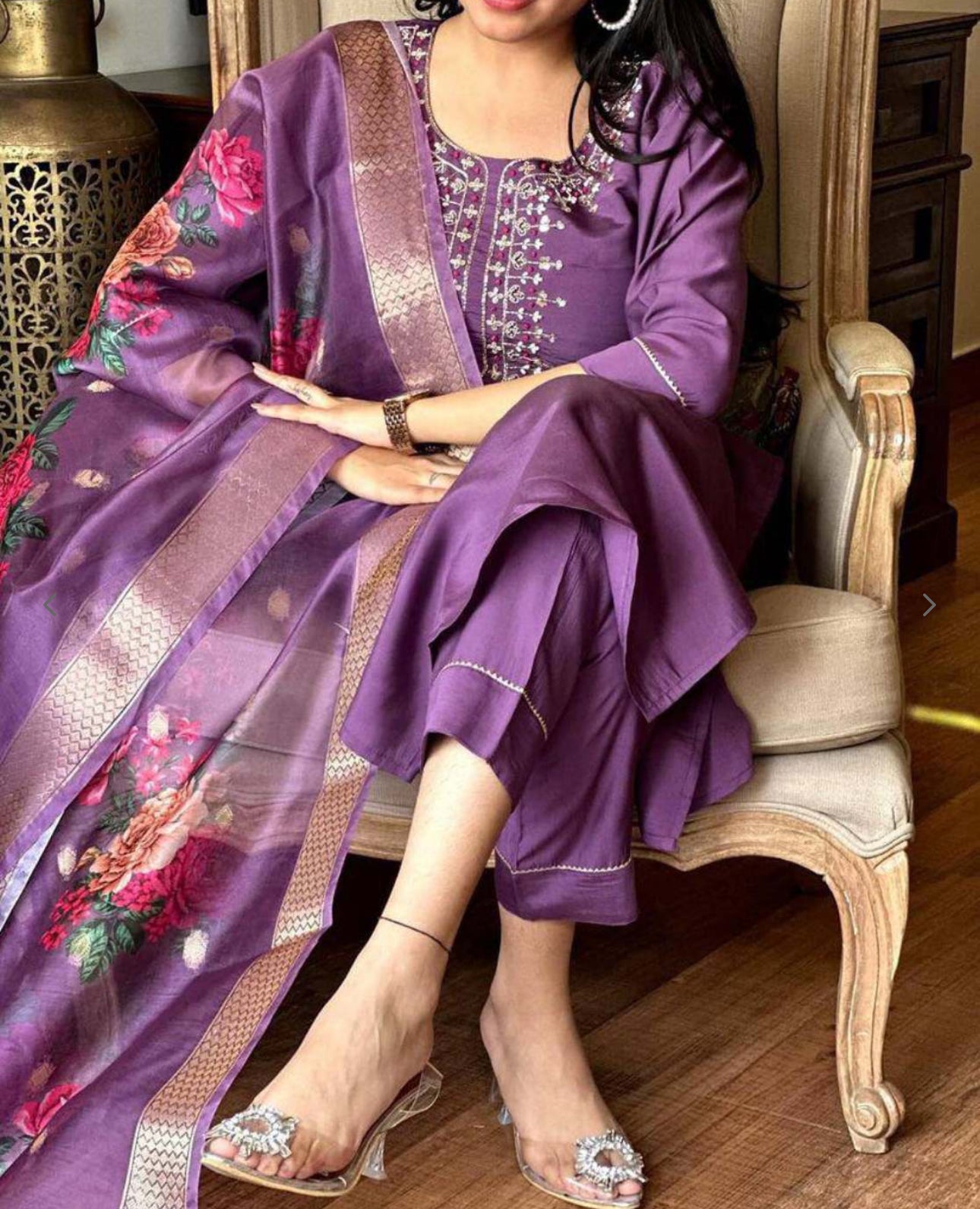 Embroidered Viscose Chanderi Kurta Set