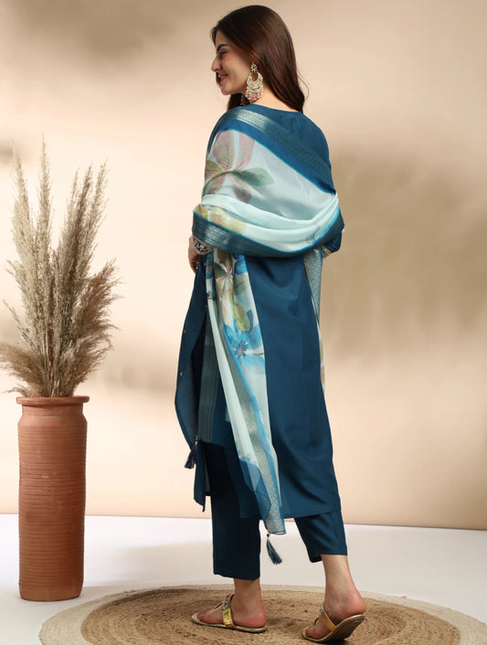 FANCY REYON SLUB KURTA SET WITH DUPATTA