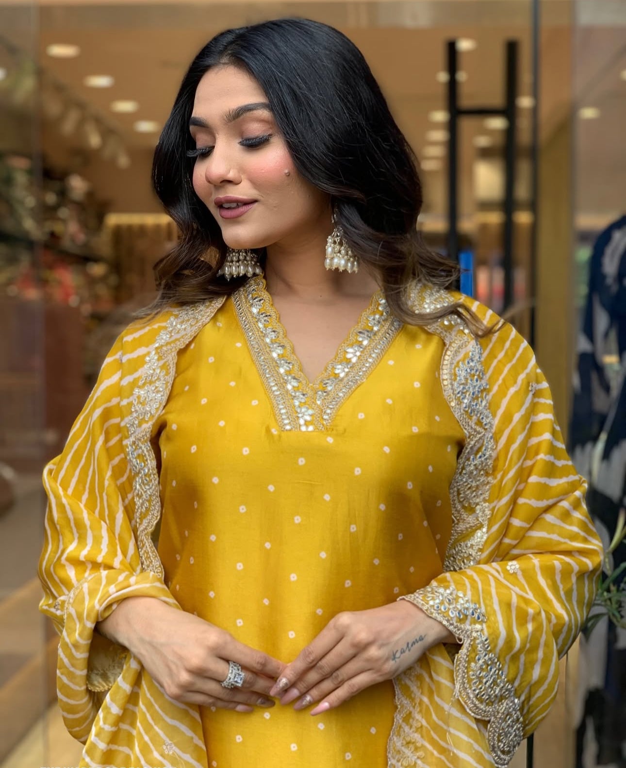 Trendy Kurti Pant Set With Lehriya Dupatta