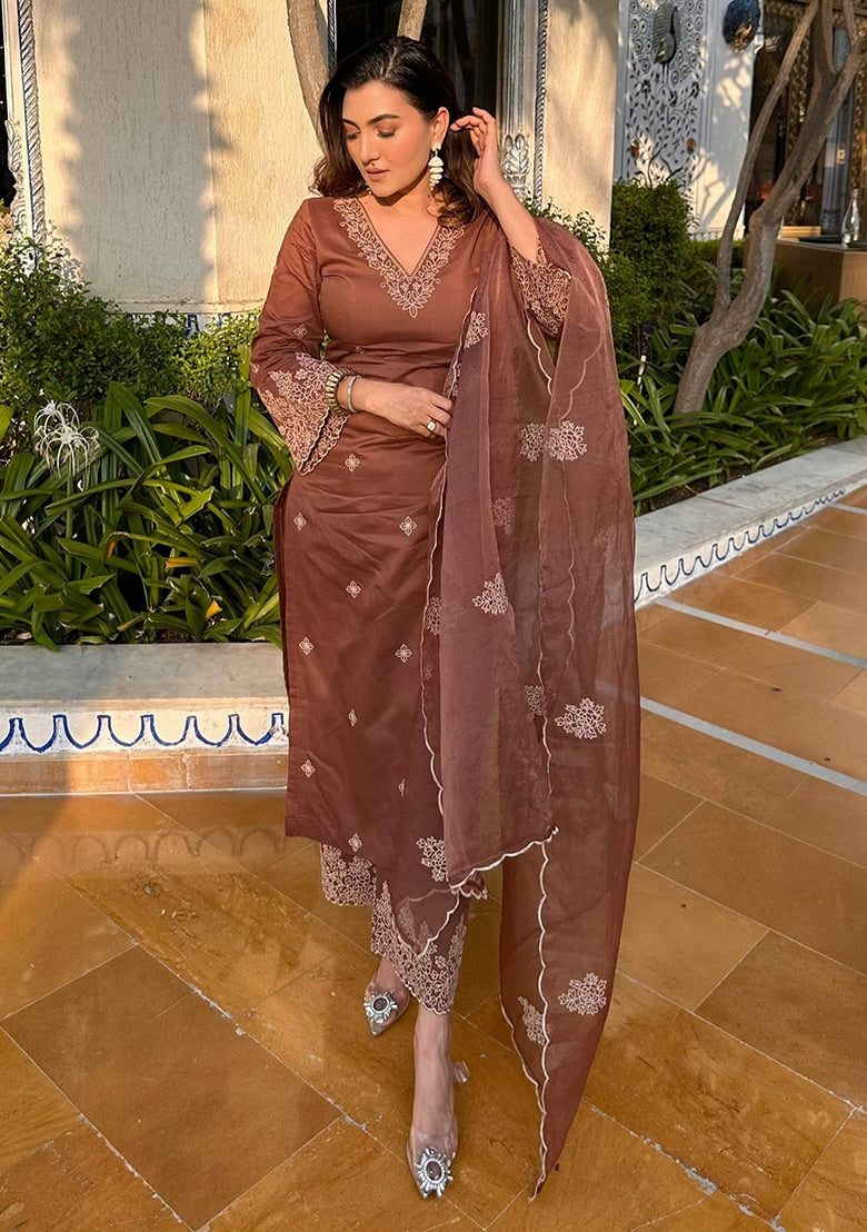 women coffee etnic motifs printed kurti set