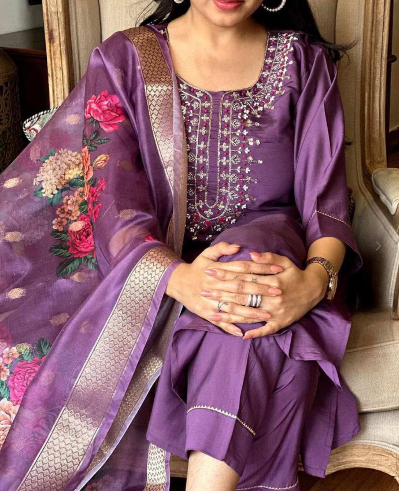 Embroidered Viscose Chanderi Kurta Set