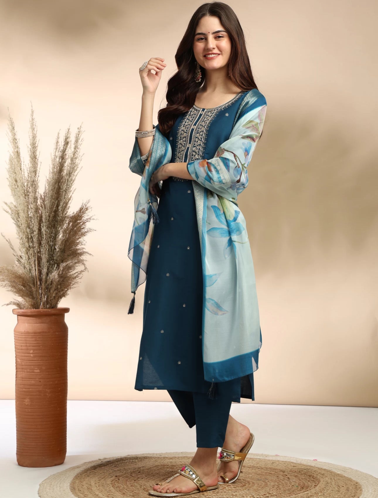FANCY REYON SLUB KURTA SET WITH DUPATTA