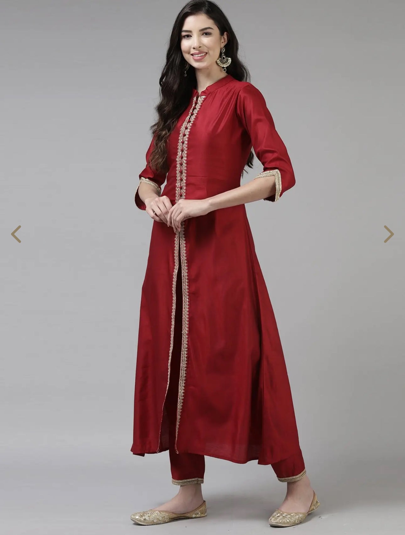 women Maroon etnic motifs Solid kurti set