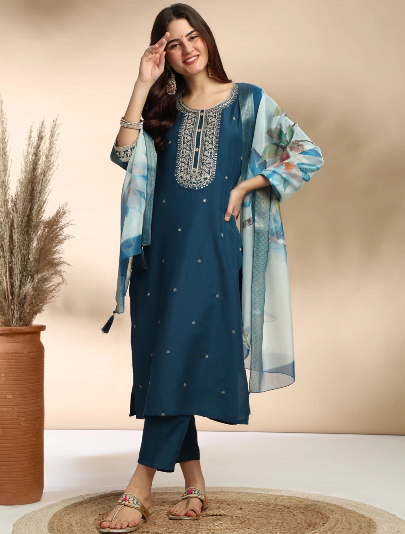FANCY REYON SLUB KURTA SET WITH DUPATTA
