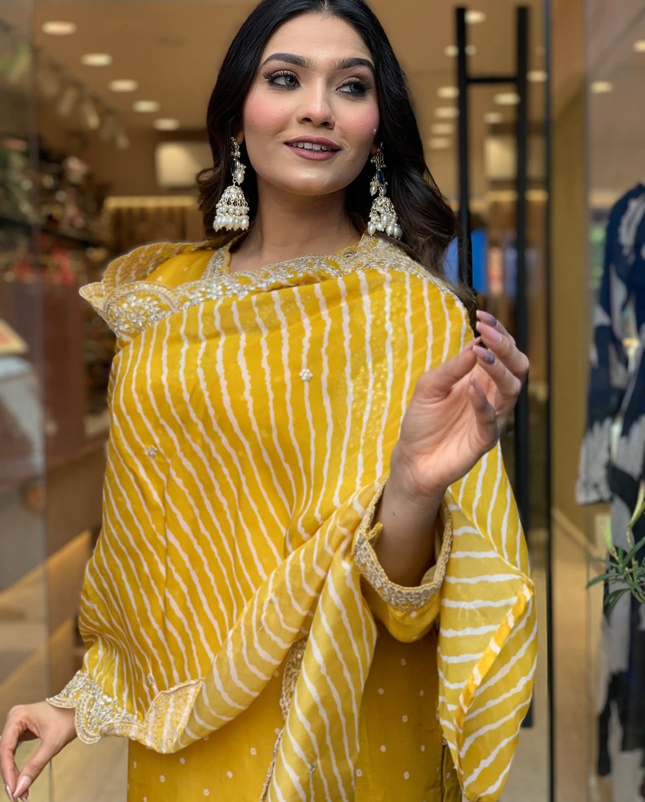 Trendy Kurti Pant Set With Lehriya Dupatta