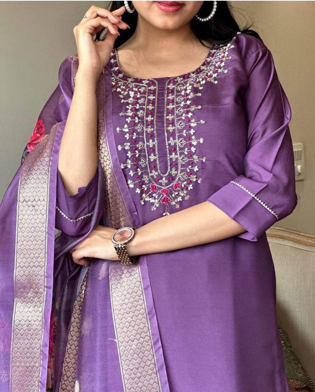 Embroidered Viscose Chanderi Kurta Set