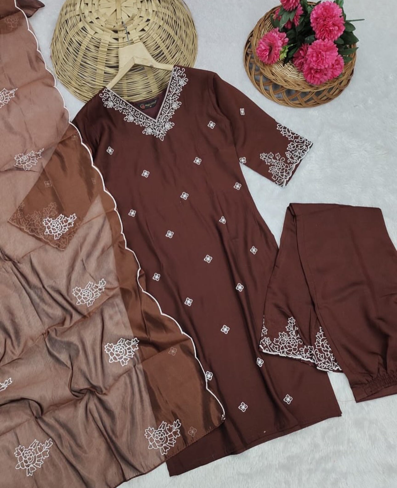 women coffee etnic motifs printed kurti set