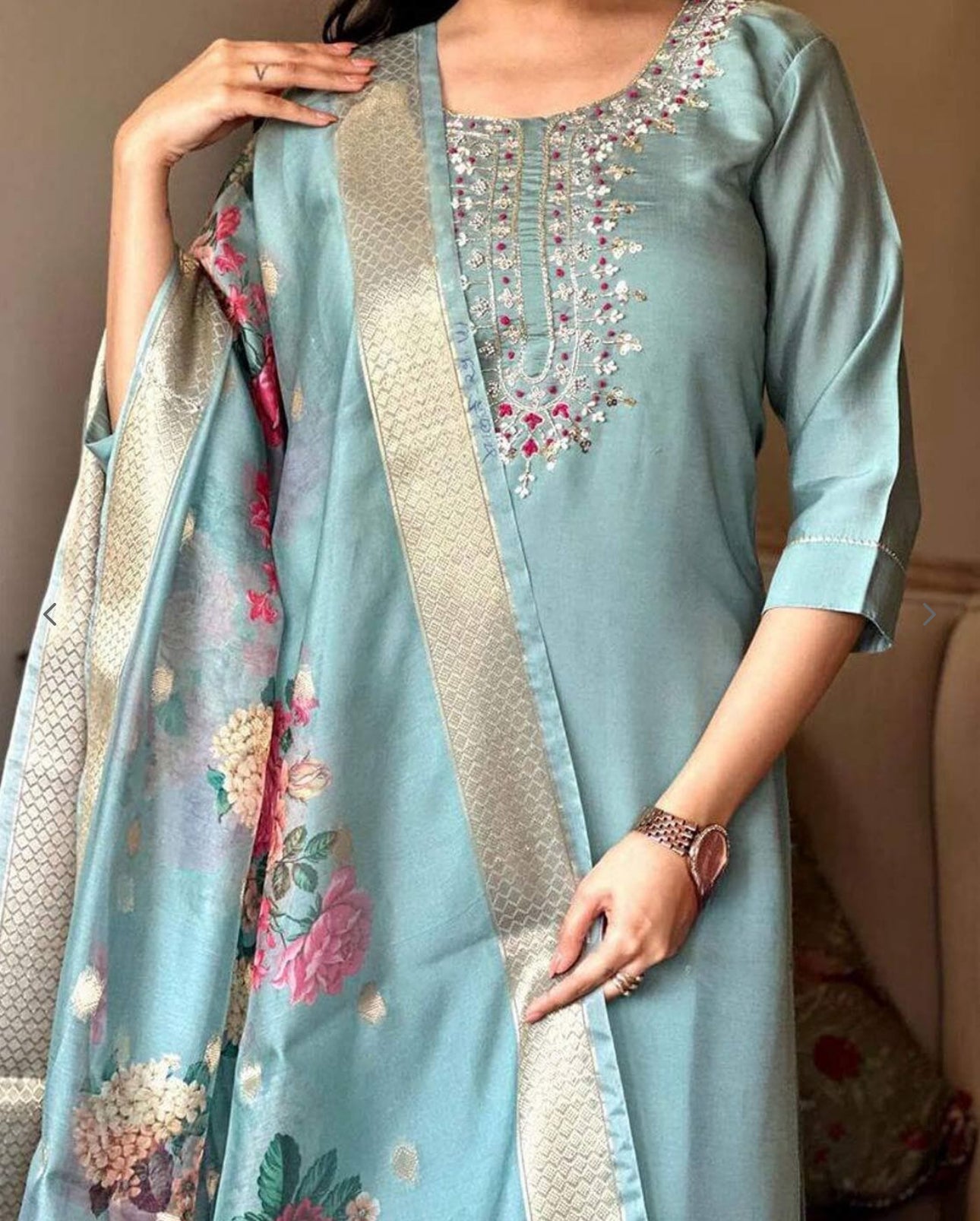 Embroidered Viscose Chanderi Kurta Set