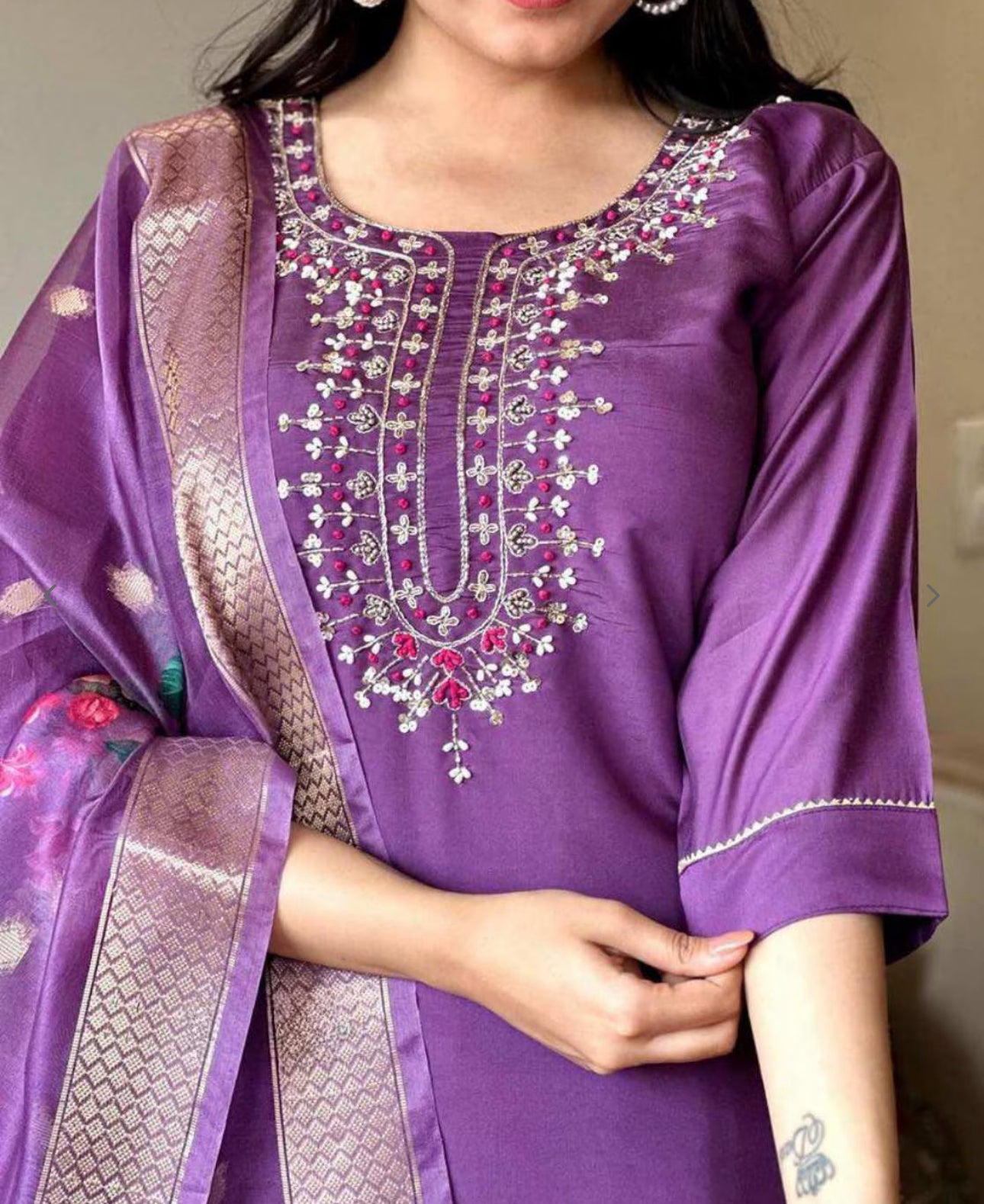 Embroidered Viscose Chanderi Kurta Set