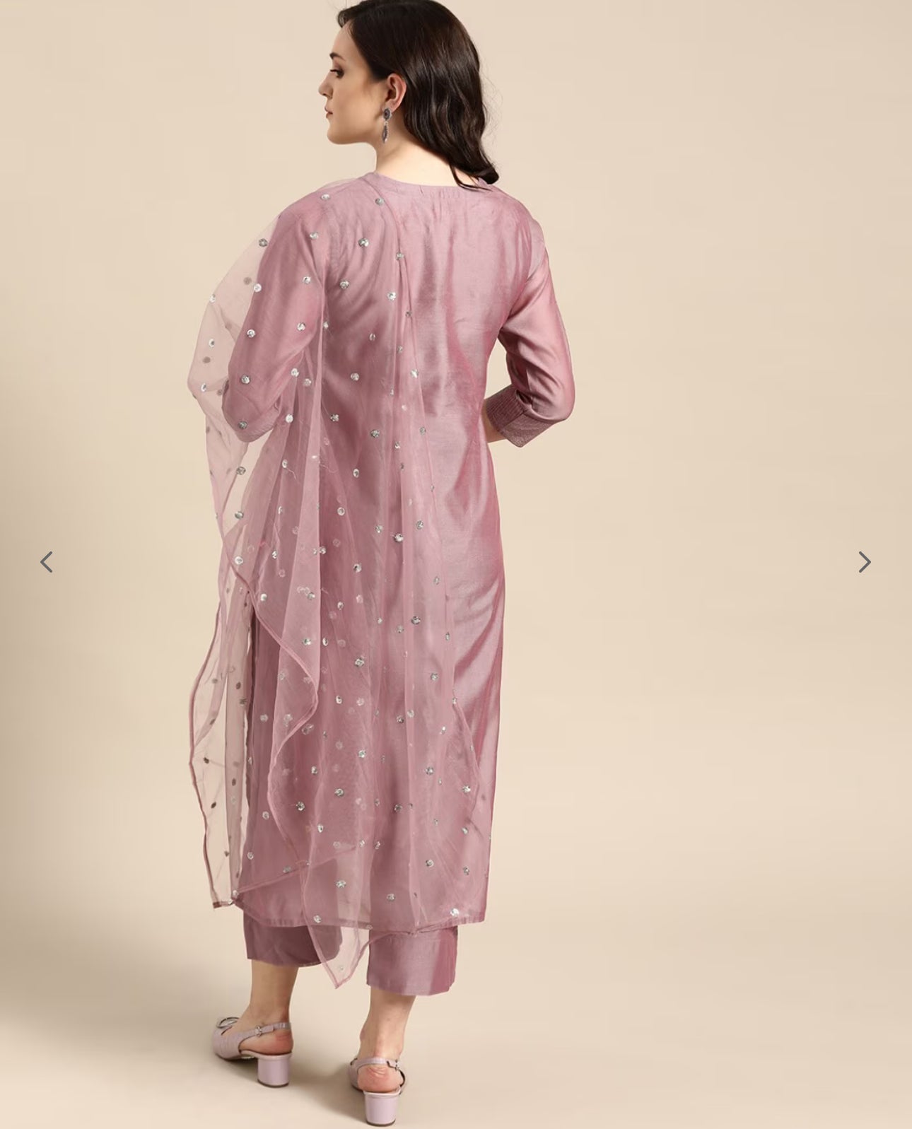 Women Mauve Zari Yoke Design Chanderi Silk Kurta with Trousers & Dupatta