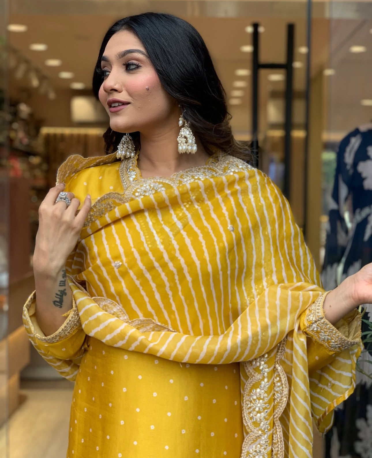 Trendy Kurti Pant Set With Lehriya Dupatta