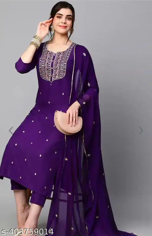 Purple Embroidered Kurta Set